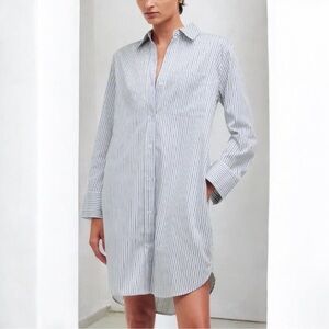 NWT Madewell Y-Neck Relaxed Shirtdress Striped True Midnight L